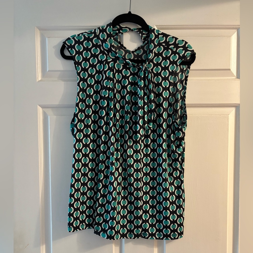 Worthington Black and Teal Patterned Blouse